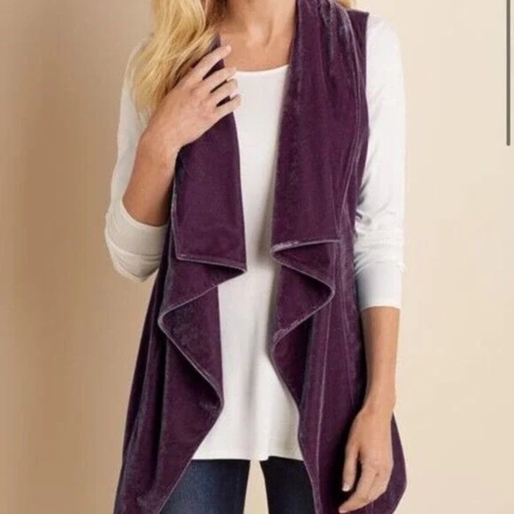 Soft Surroundings Valencia Purple Velvet Waterfall Open Front Vest Women's OS